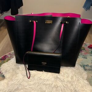 ♠️ Kate Spade ♠️ Annelle Arbour Hill black and pink tote with matching wristlet